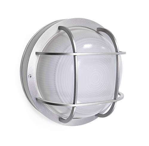 CORAMDEO Outdoor 10 Round LED Bulkhead Light Flush Mount for Wall or Ceiling Wet Location 125W (1250 lumens) of Light from 13W of Power 3K Nickel Cast Aluminum with Frosted Glass Lens