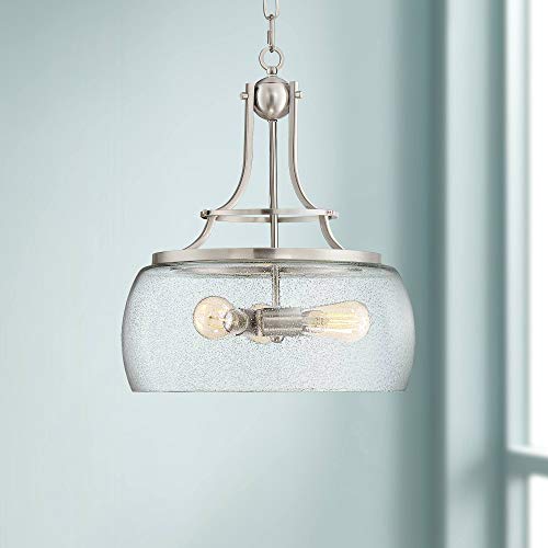 Charleston Satin Nickel Pendant Chandelier 16 Wide Rustic Farmhouse Seeded Clear Glass LED 3Light Fixture for Dining Room House Foyer Entryway Kitchen Bedroom Living Room  Franklin Iron Works