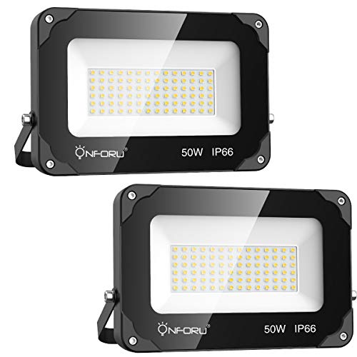 Onforu 2 Pack LED Flood Light Outdoor 500W Equiv 5500lm Super Bright Security Light 5000K Daylight White 50W Outdoor Floodlight IP66 Waterproof Outside Floodlights for Garage Yard Garden Patio