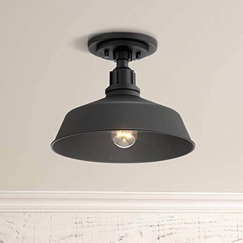 Arnett Rustic Industrial Urban Barn Outdoor Ceiling Light Semi Flush Mount Fixture Black Aluminum 12 for Exterior House Porch Patio Outside Deck Garage Front Door Garden Home  Franklin Iron Works