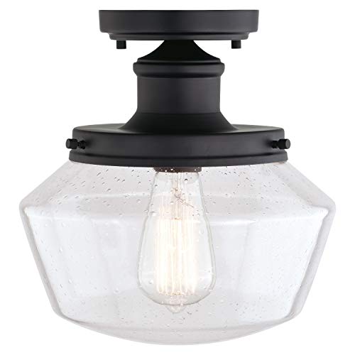 Collins Black Farmhouse Outdoor Flush Mount Ceiling Light Clear Schoolhouse Glass