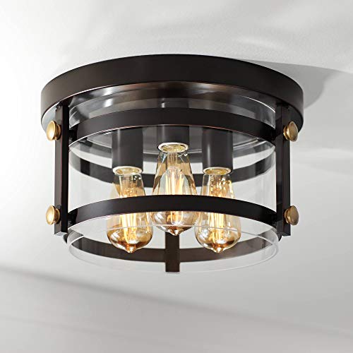 Eagleton Farmhouse Rustic Ceiling Light Flush Mount Fixture Antique LED Edison Oil Rubbed Bronze 13 12 Wide 3Light Glass Shade for House Bedroom Hallway Living Room Bathroom  Franklin Iron Works