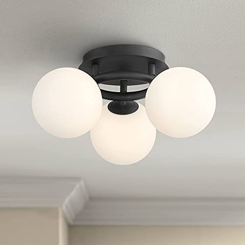 Jevan Modern Industrial Contemporary Ceiling Light Semi Flush Mount Fixture Black 18 Wide 3Light LED Globe White Glass Shade for Bedroom Kitchen Living Room Hallway Bathroom  Possini Euro Design