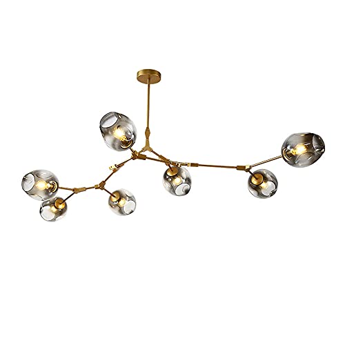 LUOLAX Modern Gold Pendant Light Glass Chandelier with 7 Lights Fixture Hanging Flush Mount Ceiling Light(7 LightsGradient Gray)