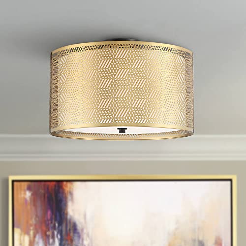 Pearson Modern Ceiling Light Semi Flush Mount Fixture Bronze Brown Metal 18 Wide 3Light Brass Outer White Inner Drum Shade for Bedroom Kitchen Living Room Hallway Bathroom  Possini Euro Design