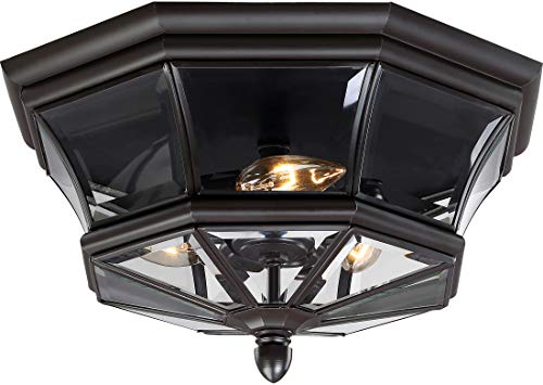 Quoizel NY1794Z Newbury Outdoor Flush Mount Ceiling Lighting 3Light 120 Watts Medici Bronze (8 H x 15 W)