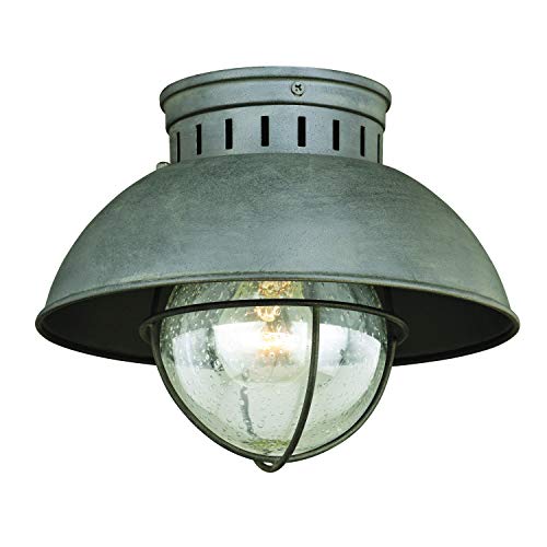 VAXCEL Indoor Outdoor Ceiling Light  Harwich Textured Gray and Clear Seeded Glass Semi Flush Mount Light Fixture Farmhouse Coastal Nautical Decor Ideal for Carport Front Porch Patio Entryway