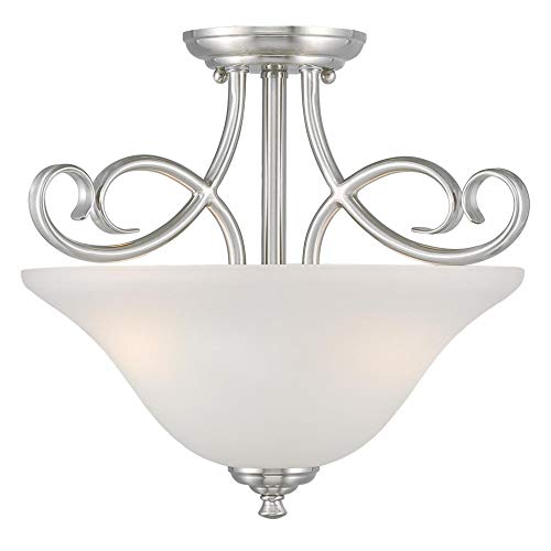Westinghouse Lighting 6573800 Dunmore 15Inch TwoLight Indoor SemiFlush Mount Ceiling Fixture Brushed Nickel Finish with Frosted Glass