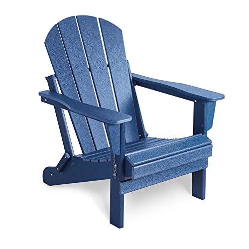 BACSWIHOM Folding Adirondack Chair Outdoor Poly Lumber Weather Resistant Patio Chairs for Garden Deck Backyard Lawn Furniture Easy Maintenance  Classic Adirondack Chairs Design Navy Blue