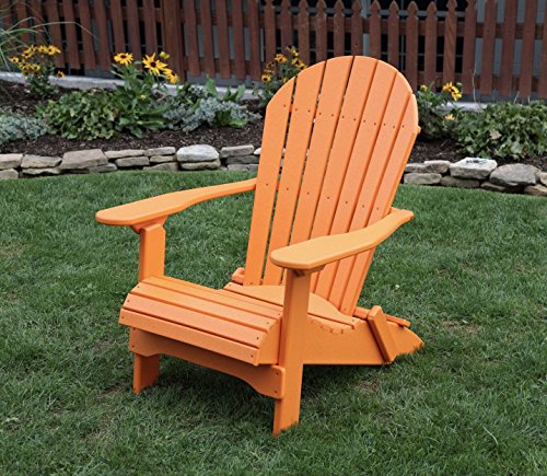 Bright OrangePoly Lumber Folding Adirondack Chair with Rolled Seating Heavy Duty Everlasting Lifetime PolyTuf HDPE  Made in USA  Amish Crafted