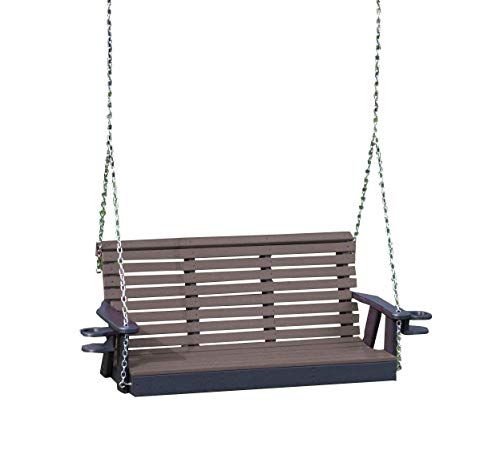 Ecommersify Inc Poly Lumber ROLL Back Porch Swing with Cupholder arms Heavy Duty Everlasting PolyTuf HDPE  Made in USA  Amish Crafted (5FT Weathered Wood)