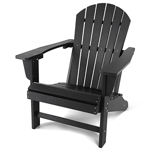 Oversized Poly Lumber Adirondack Chair STOOG Outdoor Weather Resistant Adirondack Chair with 400 lbs Weight Capacity for Backyard Fire Pit Deck and Garden(Black)