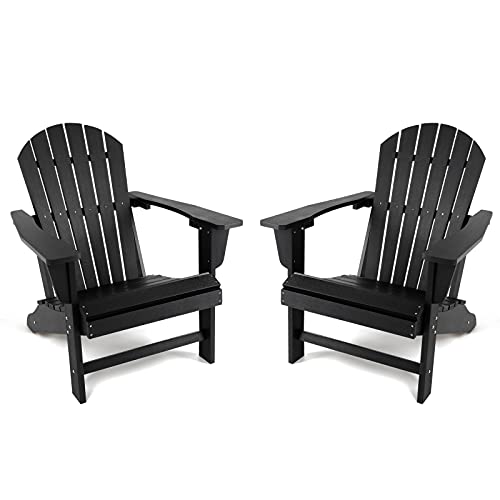 2 Sets of Oversized Adirondack Chairs STOOG Weather Resistant Patio Poly Lumber Adirondack Chairs with 400 lbs Weight Capacity for Backyard Fire Pit Deck and Garden(Black)
