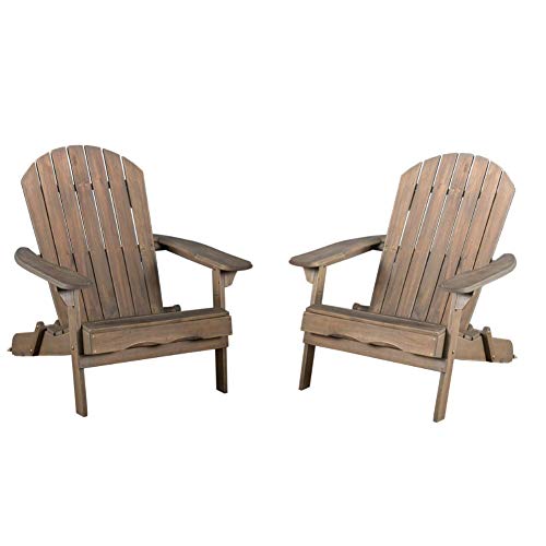 Christopher Knight Home Hanlee Folding Wood Adirondack Chairs 2Pcs Set Grey Finish