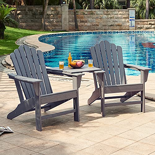 Ehomeline Classic Outdoor Adirondack Chairs with Connecting Plate Set of 3 for Garden Porch Patio Deck Backyard Weather Resistant Accent Furniture Slate Grey