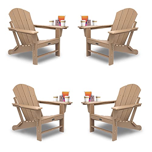 FOOWIN Adirondack Chair Set of 4 Lounge Chair w4 in 1 Cup Holder Trays Folding Patio Chairs Weather Resistant Fire Pit Chair for Deck Garden Backyard  Lawn Furniture (Set of 4 Bronw)