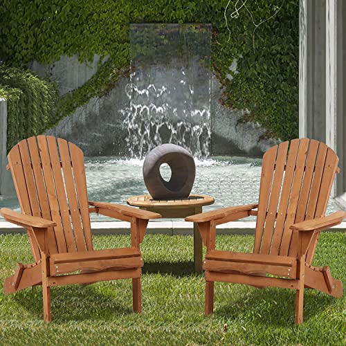 Folding Adirondack Chair Set of 2 Wooden Accent Furniture with Arms Solid Wooden Weather Resistant Patio Chairs Lounger Chair Lawn Chair for Deck Backyard Garden Patio