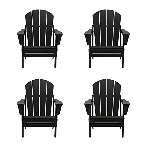 Olodumare Folding Adirondack Chair Set of 4 Outdoor Chairs Painted Adirondack Chairs with Weather Resistant and Ergonomic Back for Backyard Lawn Patio Deck and Garden (Black)