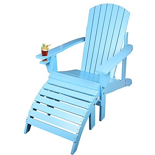 Outdoor Adirondack Chair with Ottoman Set Wooden Oversized Patio Chair Outdoor Lounger Lawn Chair AllWeather Lounge Chair Outdoor Seating for Fire Pit  Garden Lawn Beach