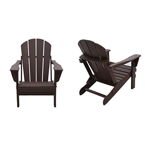 WO 2 Piece Set Outdoor Folding Adirondack Chair for Backyard Lawn Patio Deck Garden Weather Resistant Polyethylene Plastic Lounger Dark Brown