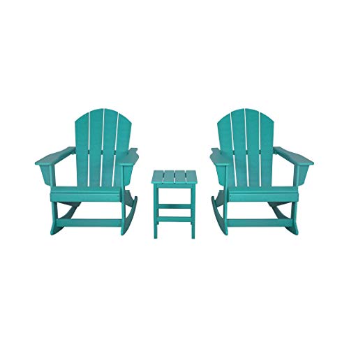WO 3 Piece Set OutdoorPatio Poly Adirondack Rocking Chairs with a Side Table (2 Seater) Turquoise