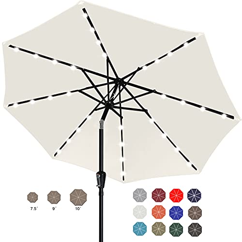 ABCCANOPY 9FT Patio Umbrella Ourdoor Solar Umbrella LED Umbrellas with 32LED Lights Tilt and Crank Table Umbrellas for Garden Deck Backyard and Pool12Colors(Beige)