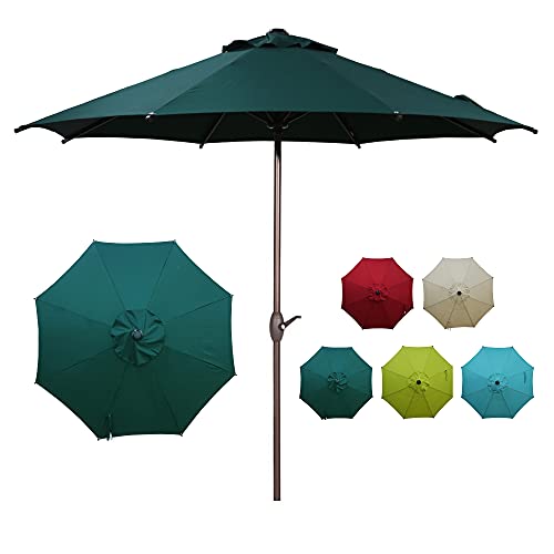 Abba Patio 9ft Patio Umbrella Outdoor Market Table Umbrella with Push Button Tilt and Crank for Garden Lawn Deck Backyard  Pool 8 Sturdy Steel Ribs Dark Green