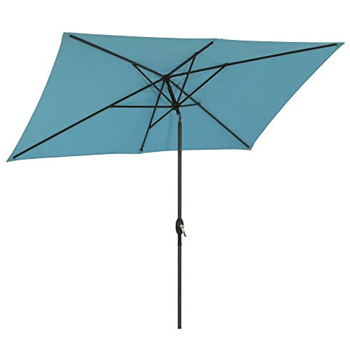 Aok Garden Patio Umbrella Outdoor 65×10Ft Aluminum Rectangular Table Market Umbrella with Push Button tilt and Crank for Deck PoolLake Blue
