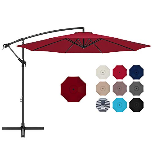 Best Choice Products 10ft Offset Hanging Market Patio Umbrella wEasy Tilt Adjustment Polyester Shade 8 Ribs for Backyard Poolside Lawn and Garden  Burgundy