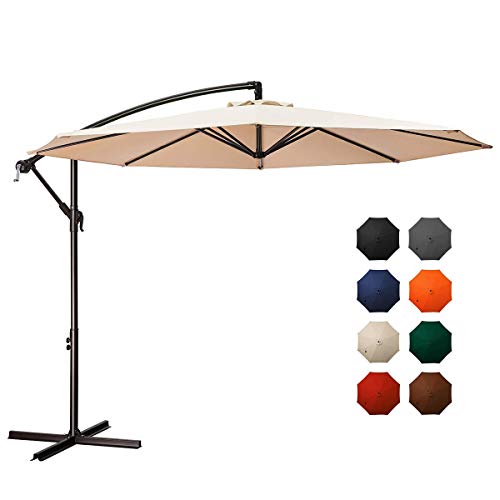 MEWAY 10ft Outdoor Umbrella Patio Offset Cantilever Umbrella Large Market Deck Pool Backyard Garden Umbrella with 8 Sturdy Ribs Crank  Cross Base