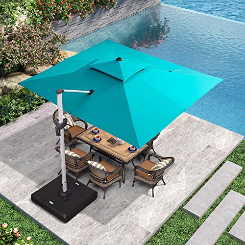 PURPLE LEAF 9 X 11 Patio Umbrella Outdoor Rectangle Umbrella Large Cantilever Umbrella Windproof Offset Umbrella Heavy Duty Sun Umbrella for Garden Deck Pool Patio Turquoise Blue