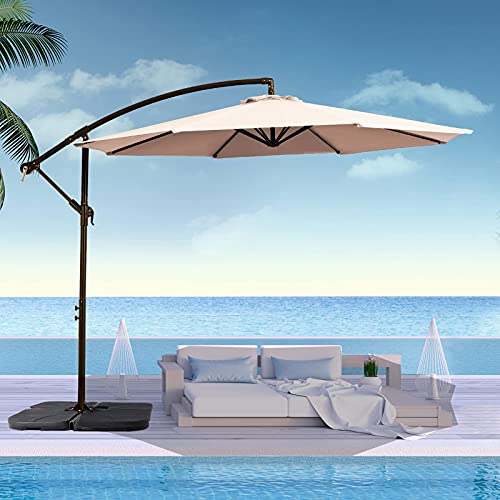 SMLIXE 10FT Patio Umbrella Outdoor Cantilever Umbrella Offset Large Hanging Market Umbrella wCrank  Cross Base Umbrella for BackyardGarden(Weight Base NOT Include) Beige