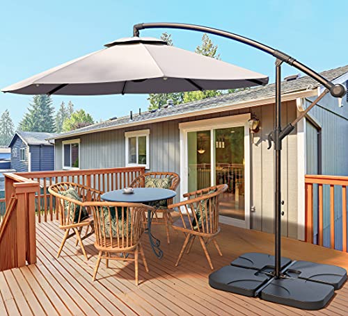 VOUA Offset Umbrella 10ft Cantilever Umbrella 8 Ribs Patio Hanging Umbrella Large Outdoor Umbrella with Crank  Cross Base for Backyard Poolside Lawn and Garden Weight Base not Include Beige