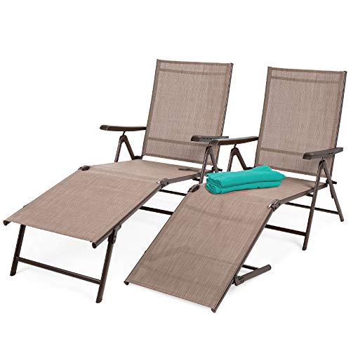 Best Choice Products Set of 2 Outdoor Patio Chaise Lounge Chair Adjustable Reclining Folding Pool Lounger for Poolside Deck Backyard wSteel Frame 250lb Weight Capacity  Brown