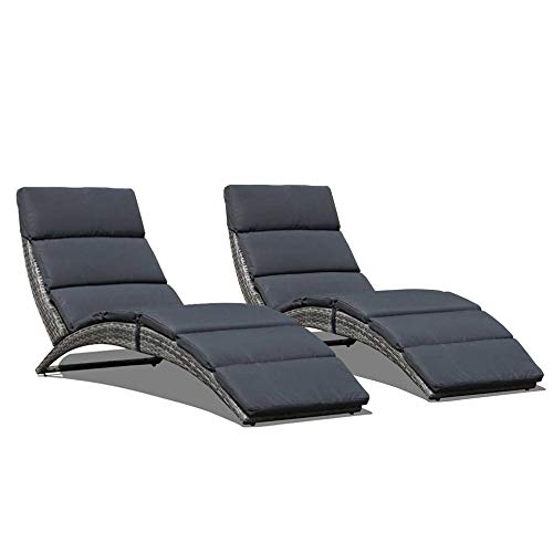 JOIVI Patio Chaise Lounge Outdoor Lounge Chair PE Rattan Foldable Chaise Lounger with Removable Dark Gray Cushion Suitable for Poolside Garden Balcony 2 Pack