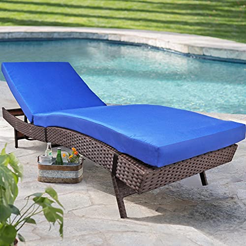 Leaptime Spring Party Patio Lounger Chairs Brown PE Wicker Chaise Lounges with Cushion Royal Blue