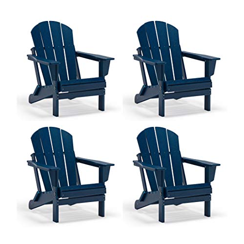 WestinTrends Folding Adirondack Chairs Furniture Outdoor Seating Weather Resistant for Patio Balcony Garden Backyard Deck Lawn Poolside Porch Lounger(Set of 4) Navy Blue