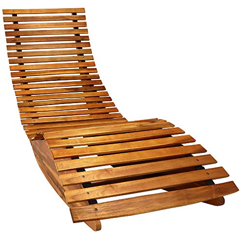 cucunu Chaise Lounge Outdoor in Weatherproof Acacia Wood for Patio Pool or Spa I Rocking Sun Lounger Chair for Sunbathing I Patio Lounge Chair