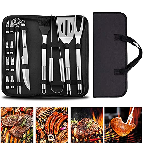 Rabbitstorm Grilling AccessoriesBBQ AccessoriesGrill Utensils Set 18PCS Stainless Steel Grilling SetSpatulaTongsForkSkewersBarbecue Brush and Other Outdoor BarbecueDad Grilling Gifts