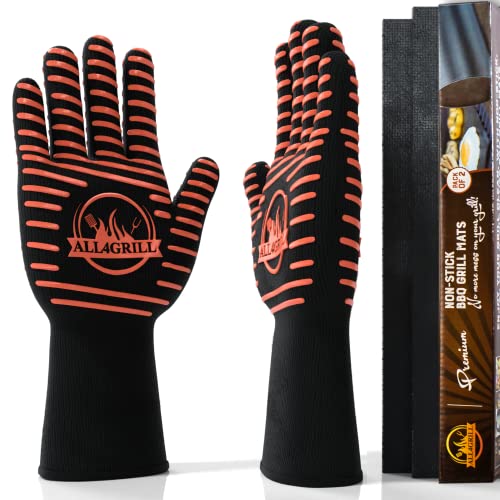 2022 Style  BBQ Grill Gloves and Grilling Mat Set  Extra Large ExtremeHeatResistant Fire Proof Mitts for Grilling and Smoking  Barbeque Accessories Kit Includes Recipe eBook by All4Grill