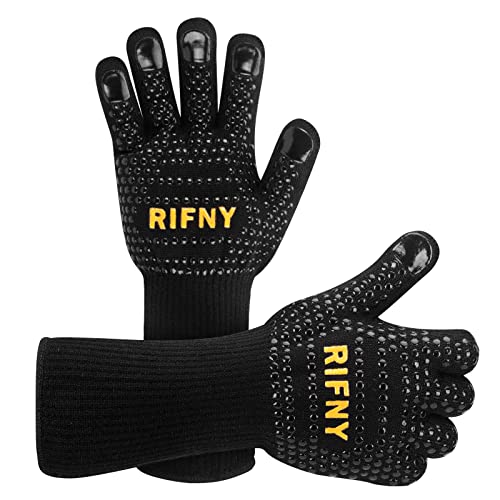 BBQ Grill Gloves Rifny Antiscald High Temp Resistance Fireproof Glove for Grilling Barbecue 1378 inch Washable Long Silicone Oven Mitts for Kitchen Cooking