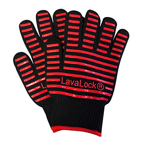 LavaLock BBQ Grilling Cooking Heat Resistant Gloves with Silicone Insulated Protection  High Temp Charcoal BBQ Gloves for Kettle Kamado BGE UDS and Offset Cookers Large Size