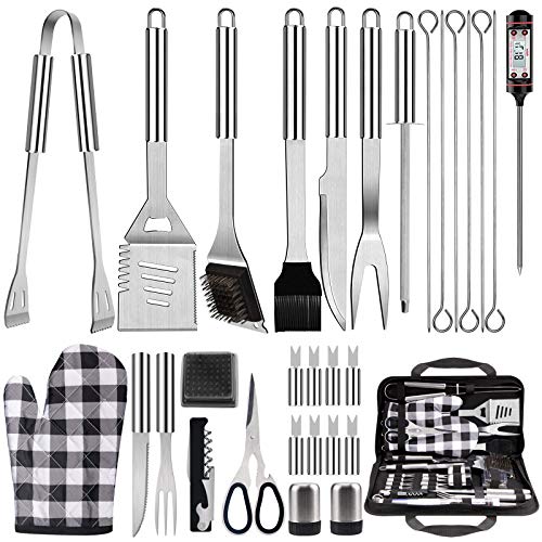 BBQ Grill Tools Set 31PCS Grill Accessories with Extra Thick Stainless Steel Sharpening Rod Spatula Fork Tongs  Completed Barbecue Grilling Utensils in Carry Bag for Men Women