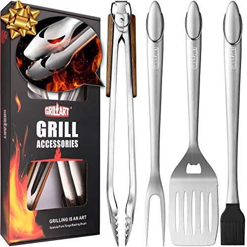 GRILLART BBQ Tools Grill Tools Set  18Inch Grilling Tools BBQ Set  Grill Accessories w BBQ Tongs Spatula Fork Brush  Stainless Grill Kit Grilling Set  Gift Ideas BBQ Accessories Gifts for Men