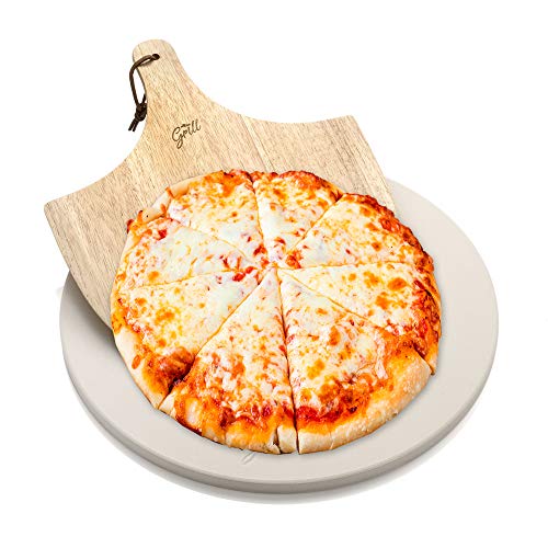 Pizza Stone by Hans Grill Baking Stone For Pizzas use in Oven and Grill  BBQ FREE Wooden Pizza Peel Rectangular Board 15 x 12  Inches Easy Handle Baking  Bake Grill For Pies Pastry Bread Calzone