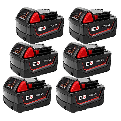 6Pack 4000mAh 18V Replacement Battery for Milwaukee 18V Series Lithiumion Cordless Power Tool 48111850 48111852 48111840 48111828 M 18 Batteries