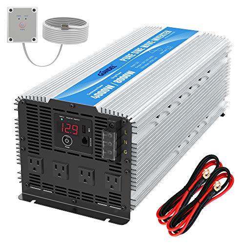 GIANDEL 4000W Heavy Duty Pure Sine Wave Power Inverter DC12V to AC120V with 4 AC Outlets with Remote Control 24A USB and LED Display