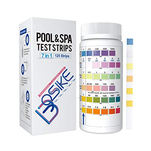 BOSIKE 7 in 1 Water Hot Tub Swimming Pool  Spa Test Strips Kit  125 Water Tester Strips for Total Hardness Free Chlorine Bromine Cyanuric Acid Total Chlorine Alkalinity  pH