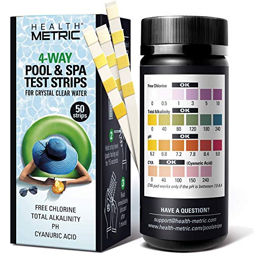 Pool and Spa Test Strips  4 Way Swimming Pool Testing Strip Kit for Chlorine Alkalinity pH and Cyanuric Acid  Easy to Use Chemical Tester Strips for Fast  Accurate Water Maintenance  50 Count