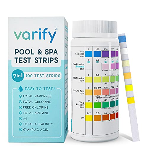 Premium Pool and Spa Test Strips  100 ct  7 Way Accurate Testing Strip for Pool  Hot Tub  Chlorine Bromine Alkalinity pH Hardness  Cyanuric Acid  Water Quality Testing Kit for Water Maintenance